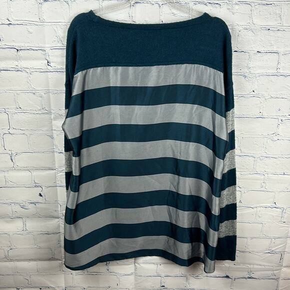 Loft Wool Blend Striped Sweater With Satin Back Panel Size Medium - Picture 3 of 8